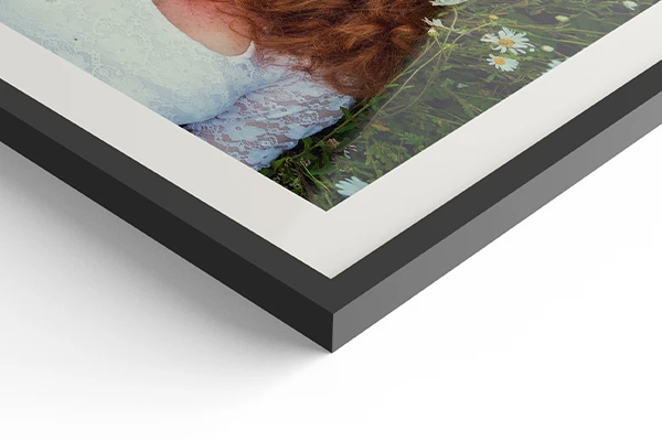 fotolijst met passepartout zwart mat voorzijde detail