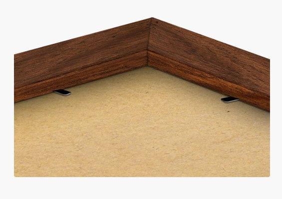 framed photo in walnut flair frame closeup back