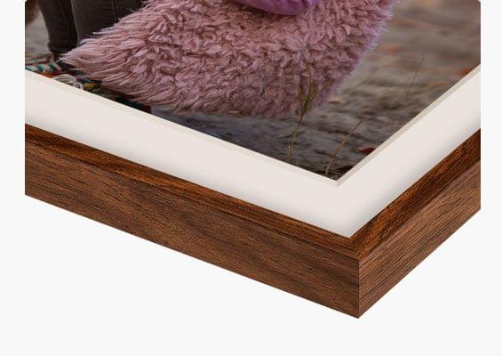 framed photo in walnut flair frame closeup front