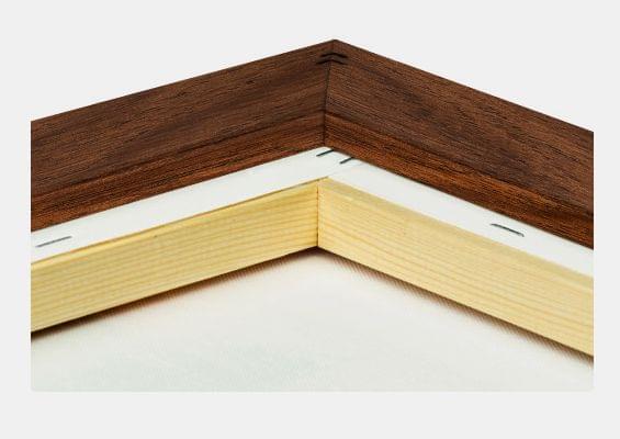canvas print in walnut flair frame closeup back