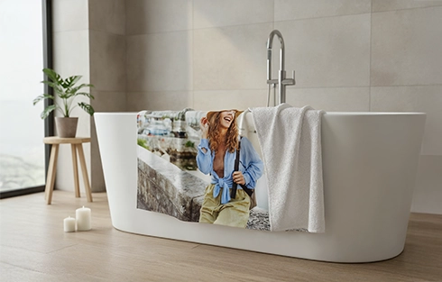 personalised photo towel as bath towel