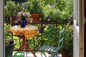 Decoratieve zichtwering door balkon planten