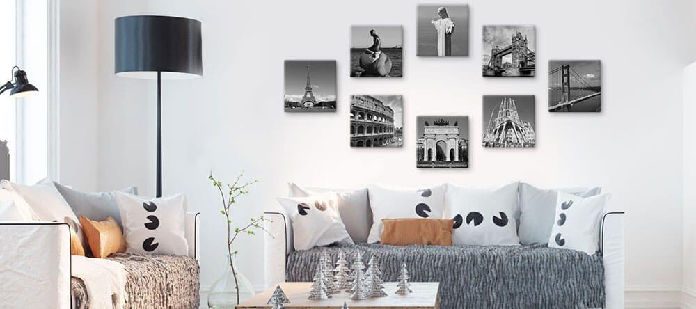 Imaginez une forme géométrique sur le mur et accrochez vos tableaux selon ses contours