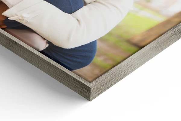 photo on canvas with silver frame detailed view