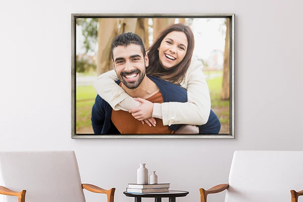 photo on canvas with silver frame room view