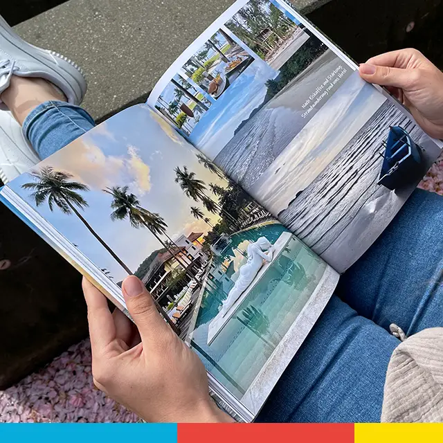 Urlaubsfotos in Szene setzen mit deinem ORWO-Fotobuch. Hardcover oder Softcover – du hast die Wahl.