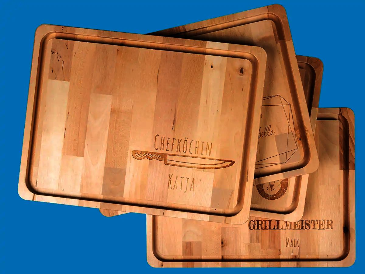 Holz-Schneidebrett mit Gravur als kulinarisches Geschenk von ORWO