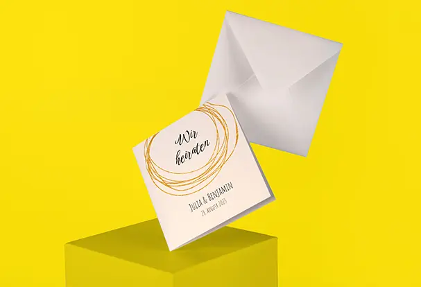 Einladungskarten Hochzeit mit Foto: Gold Brush Design