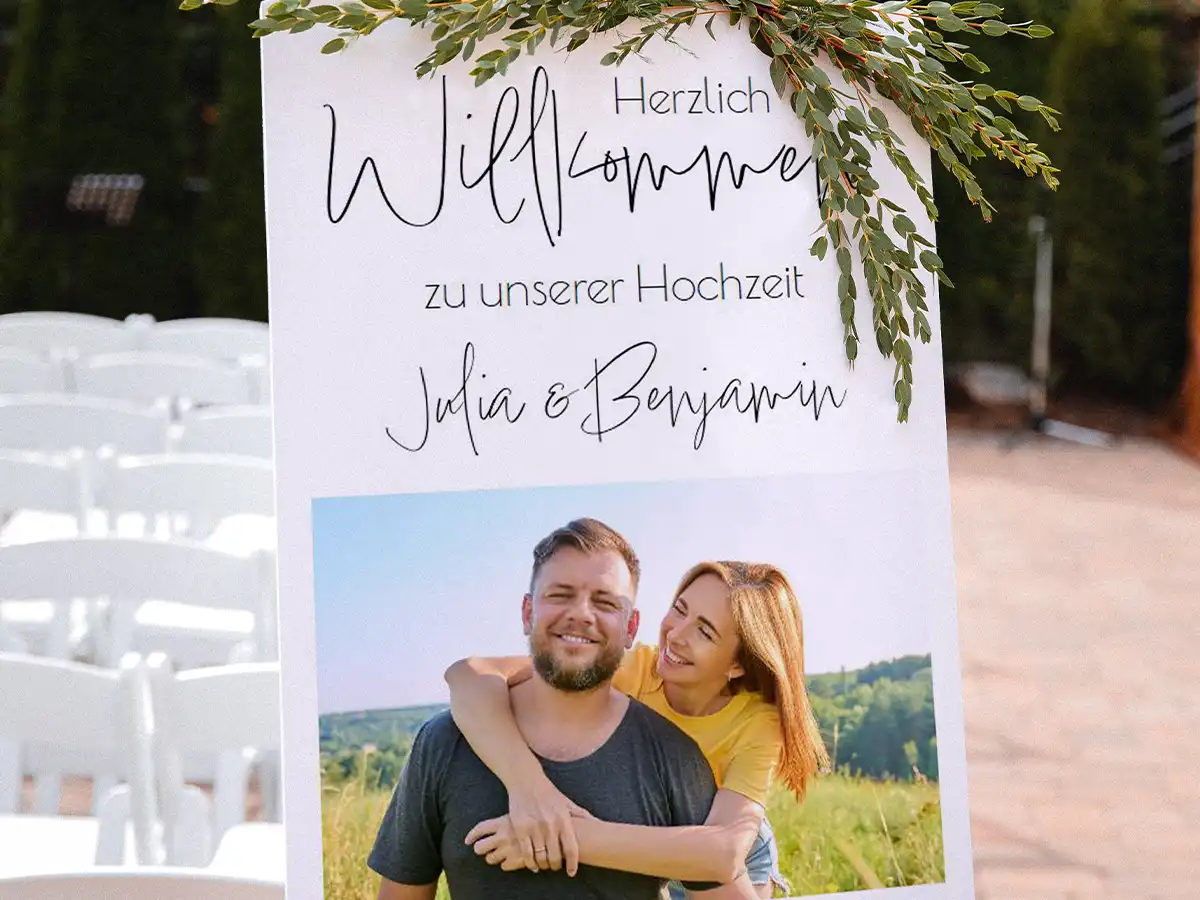 Personalisierte Forex-Tafel als Willkommensschild zur Hochzeit
