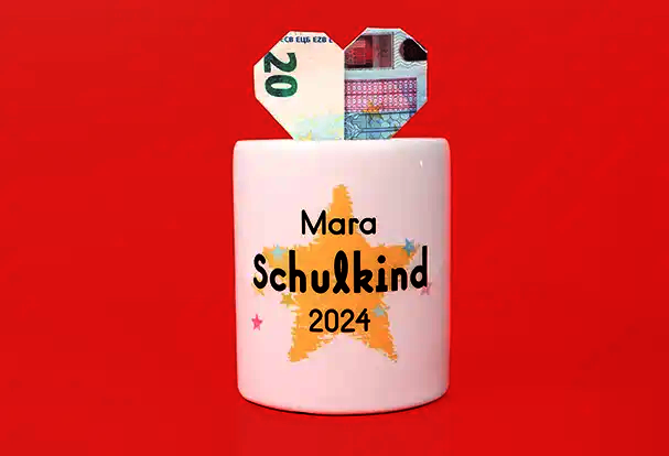Spardose mit Foto als Schulanfangsgeschenk