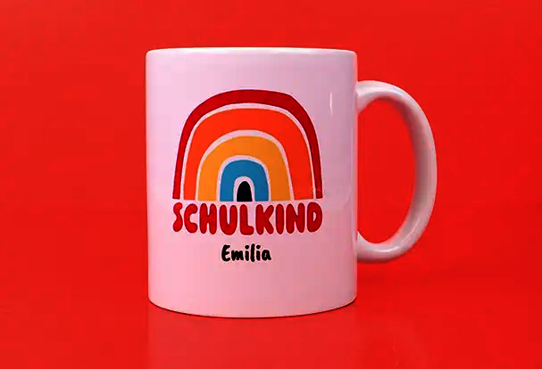 Weiße Tasse mit Foto als Schulanfangsgeschenk