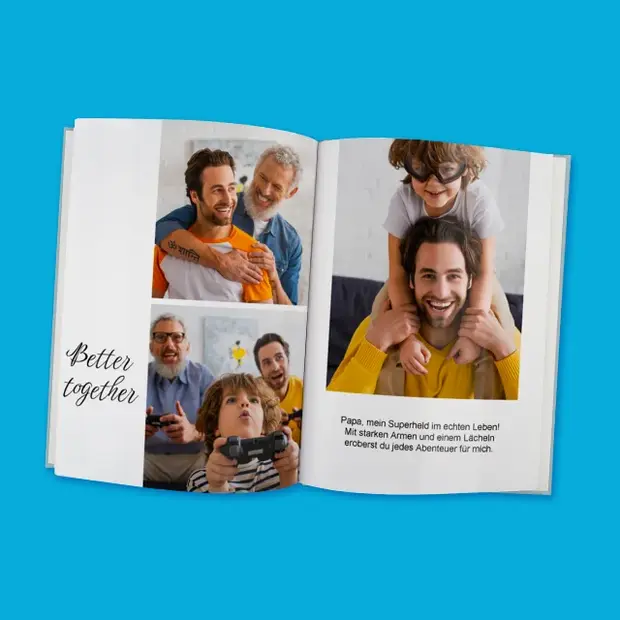 Fotobuch mit Familienfotos als persönliches Vatertags-Geschenk für Papa