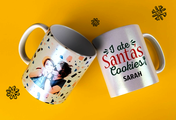 Personalisierte Weihnachtsgeschenke: Schimmernde Fototassen