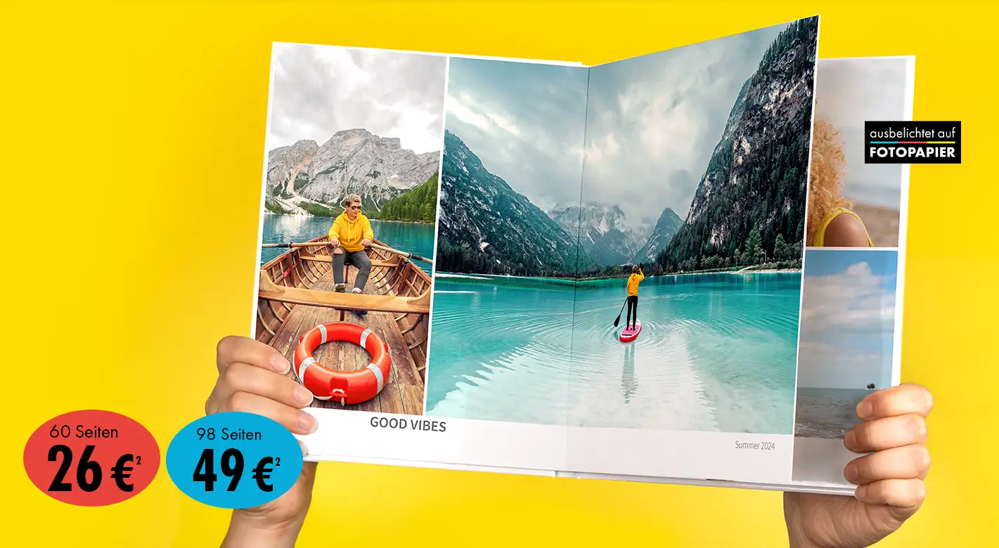 Fotoprodukte von ORWO: Echtfotobuch auf Fotopapier mit 60 Seiten für 26 € oder 98 Seiten für 49 €
