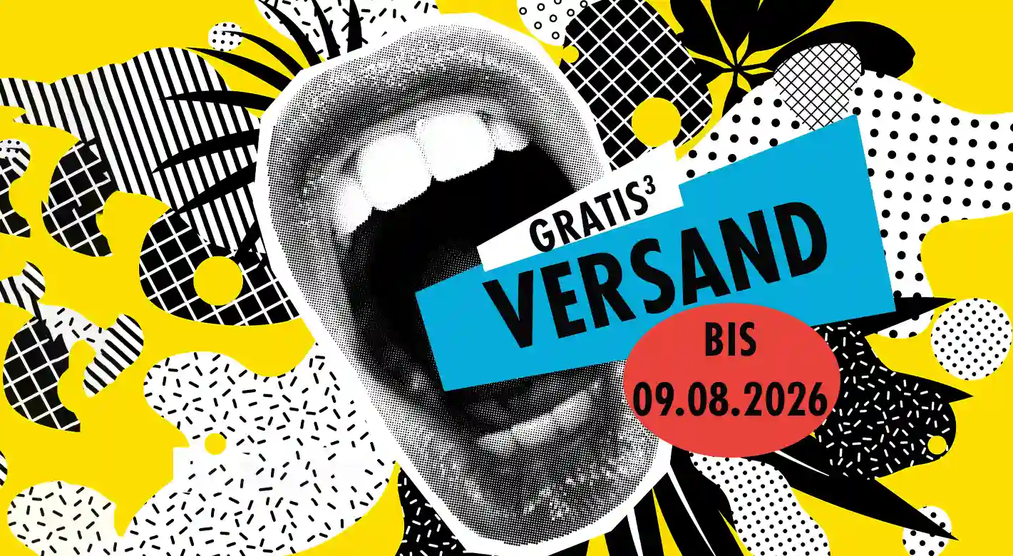 Gelb-schwarze ORWO Weekend-Deal Grafik im Pop-Art-Stil mit weit geöffnetem Mund und Sprechblase Gratis Versand bis 09.08.2026