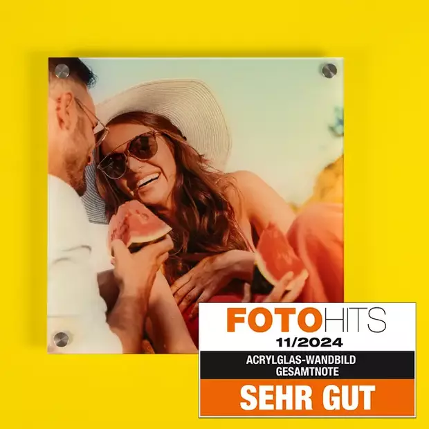 Unser Foto auf Acryl hat beim Test des FOTO HITS Magazins die Bewertung „Sehr gut“ erhalten.